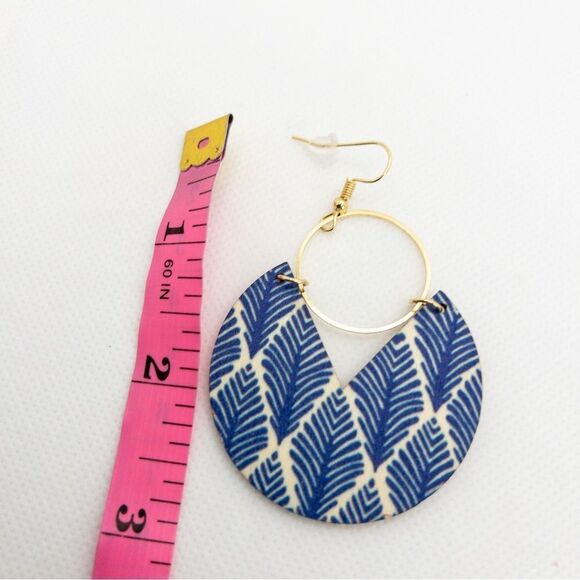 Blue and White Floral Botanical Printed Statement Earrings - Picture 9 of 12